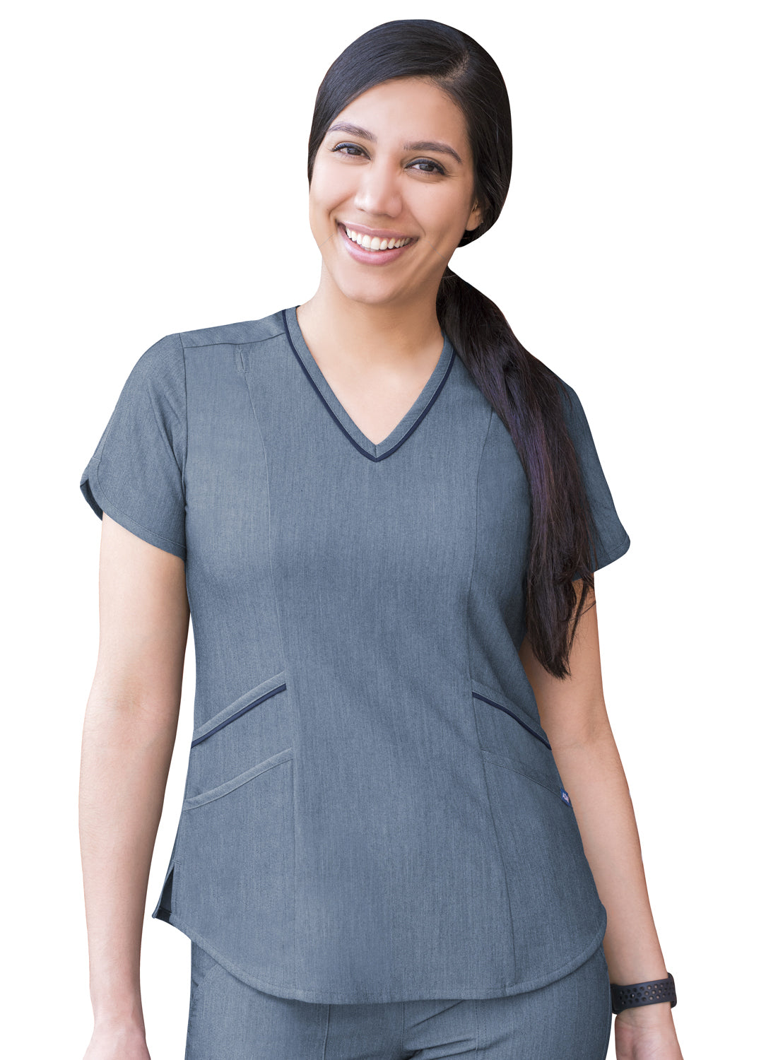 Adar Collection Heather Navy- Heather Navy Pro Women's Scrub Top Modern V-neck Scrub Top