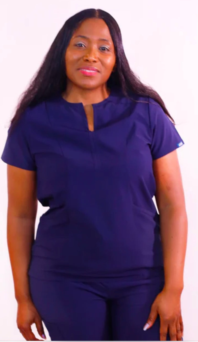 Addition Women's Notched V-neck Top-Navy