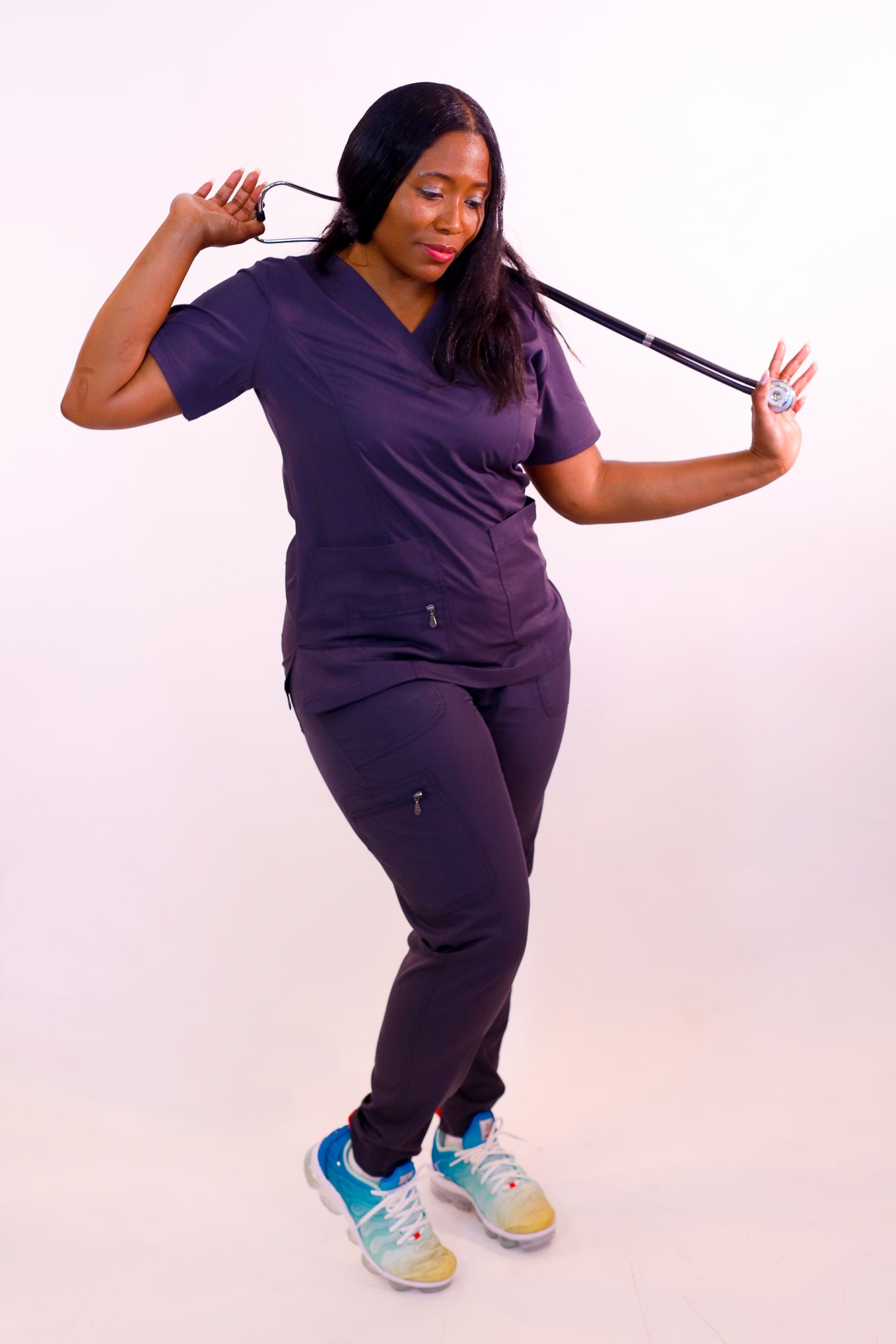 Adar Pro Women's Elevated V-neck Scrub Top-Pewter