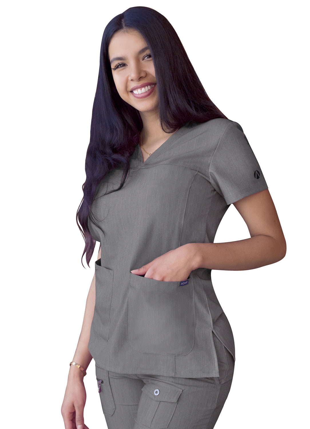 Adar Collection Heather Navy-Heather Pro Women’s Sweetheart V-neck Scrub Top