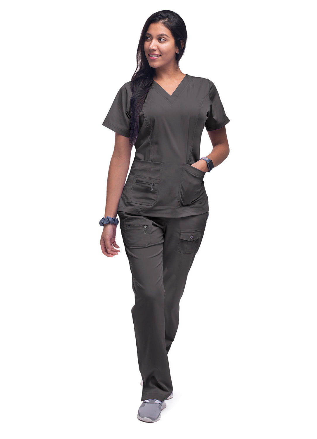 Adar Pro Women's Elevated V-neck Scrub Top-Pewter