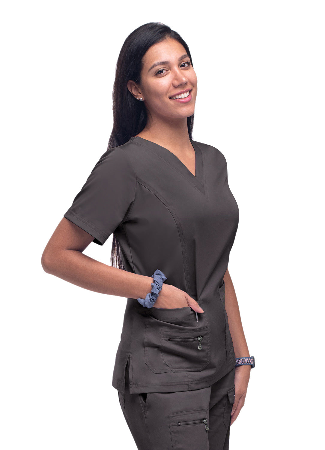 Adar Pro Women's Elevated V-neck Scrub Top-Pewter