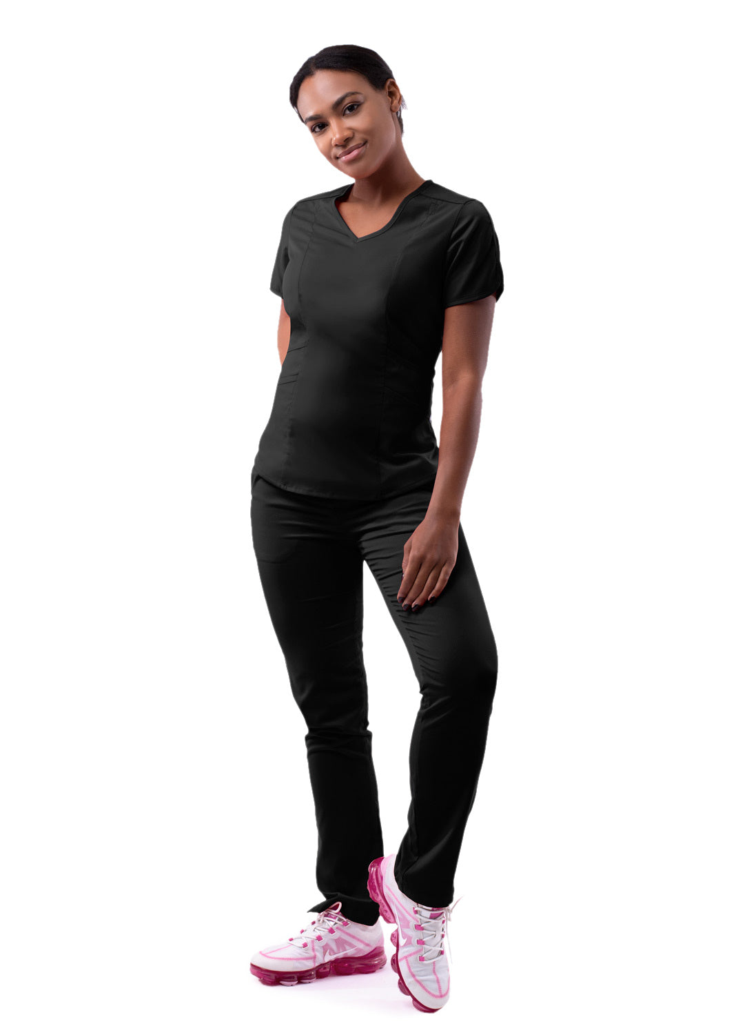 Adar Pro Women Modern V-Neck Scrub Top-Black