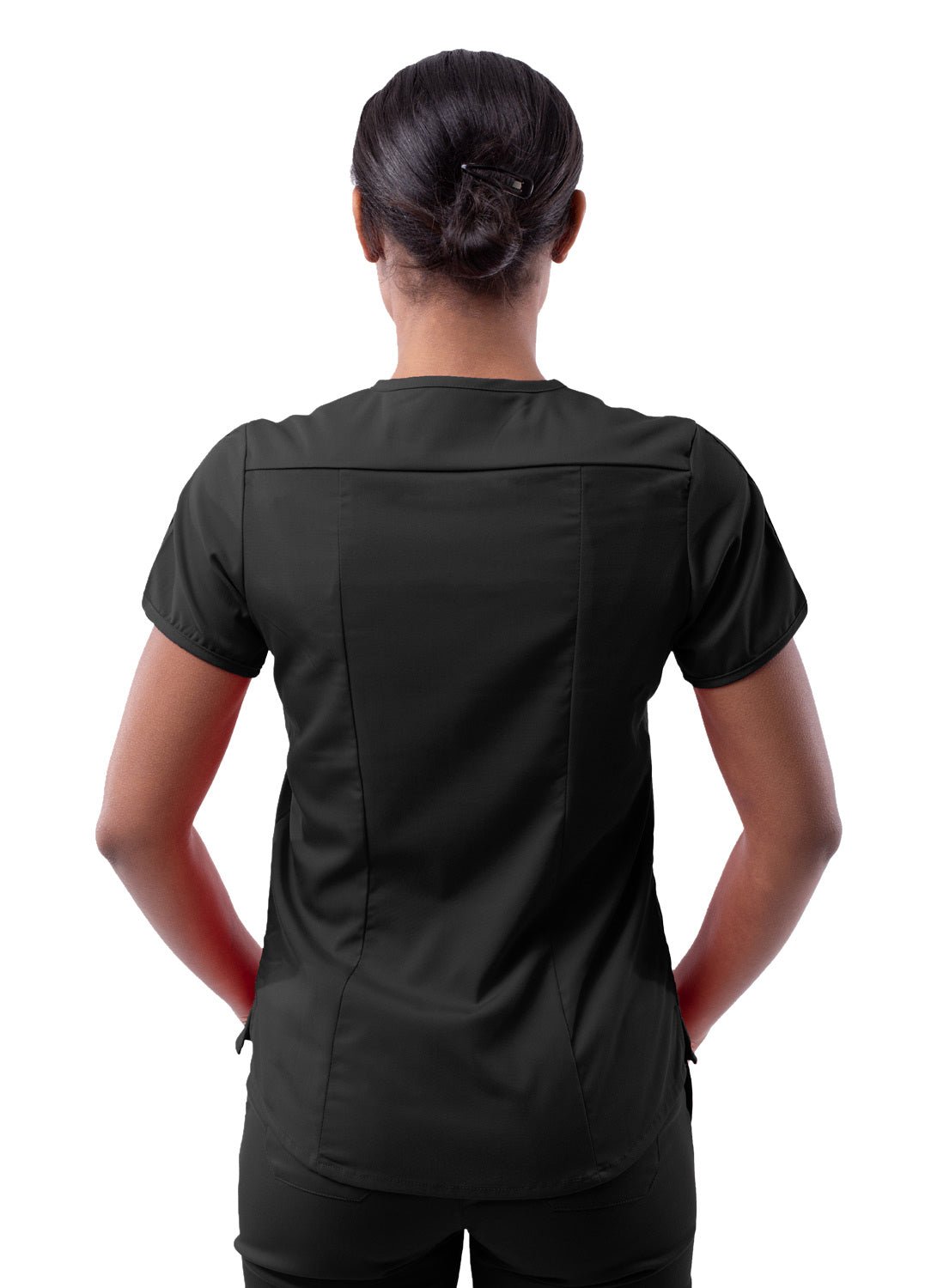 Adar Pro Women Modern V-Neck Scrub Top-Black