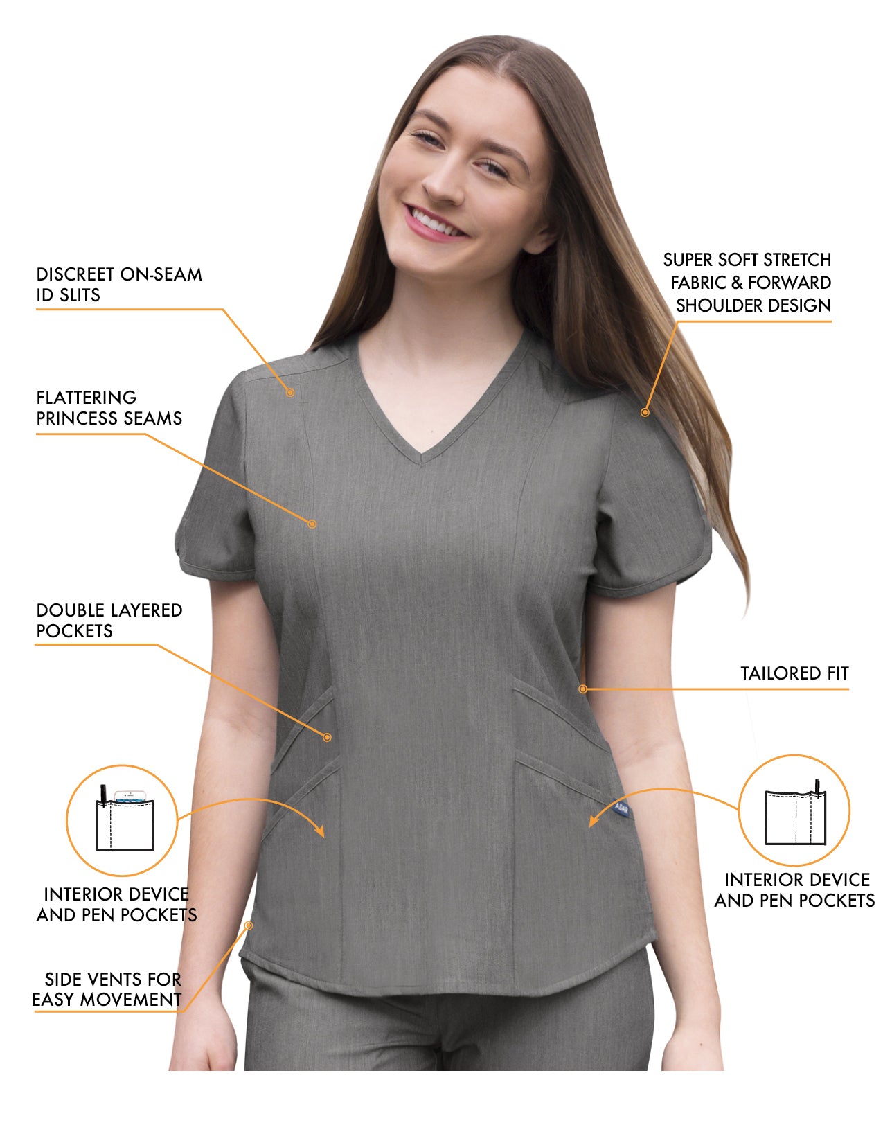 Scrub Set-Women's Core Classic Yoga Scrub Set Heather Pro Collection by Adar-Heather Grey Scrub Set