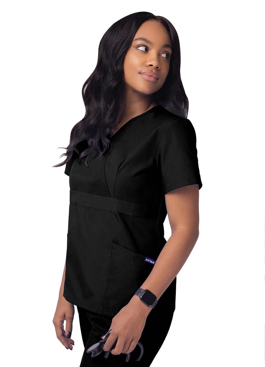Sivvan Women’s Comfort Mock Wrap Top-Black