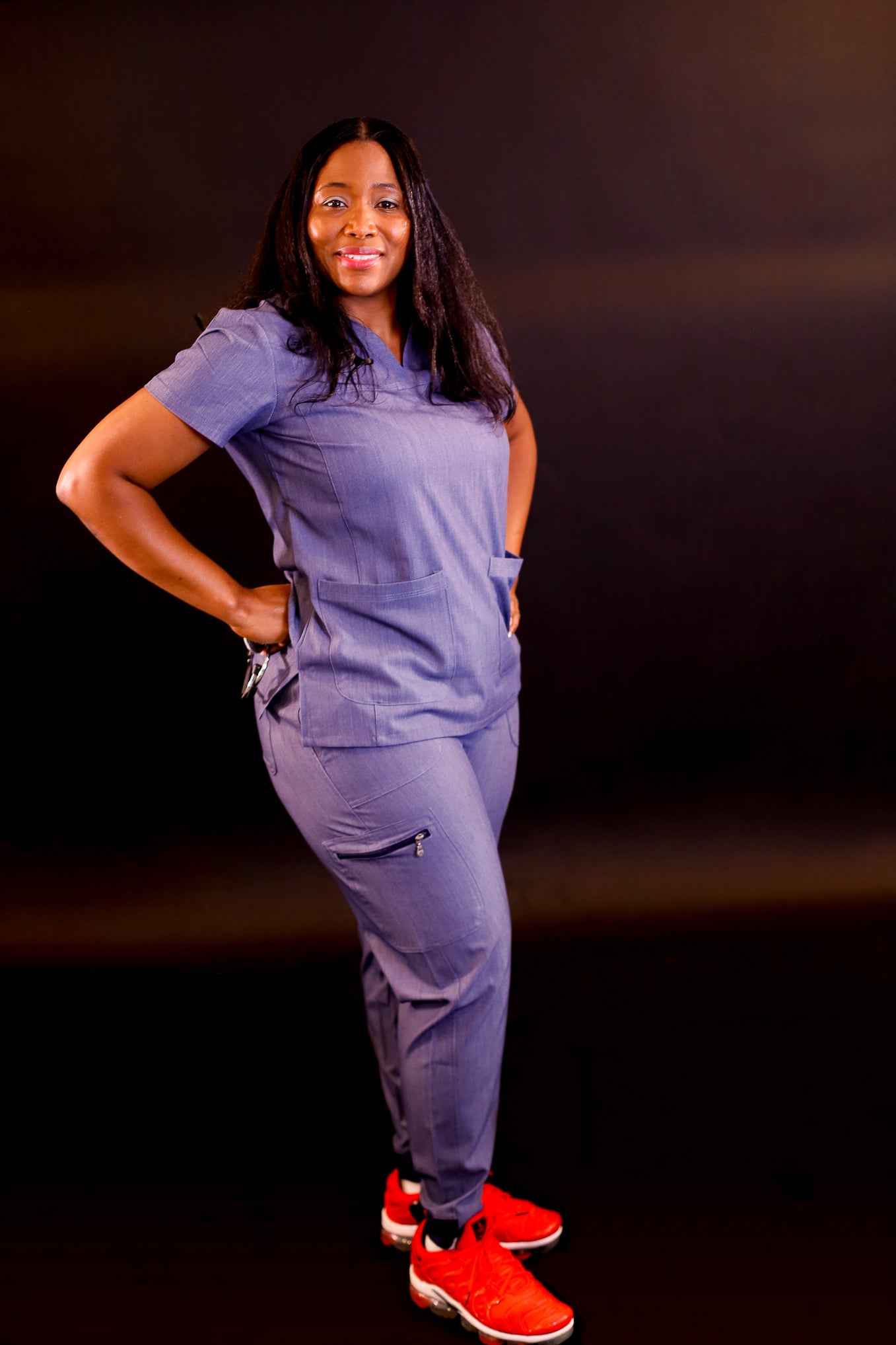 Adar Collection Heather Navy-Heather Pro Women’s Sweetheart V-neck Scrub Top