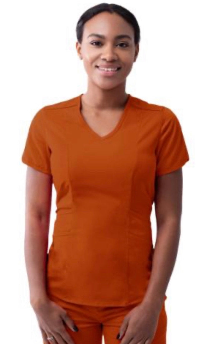 Adar Pro Women Modern V-Neck Scrub Top-Cinnamon