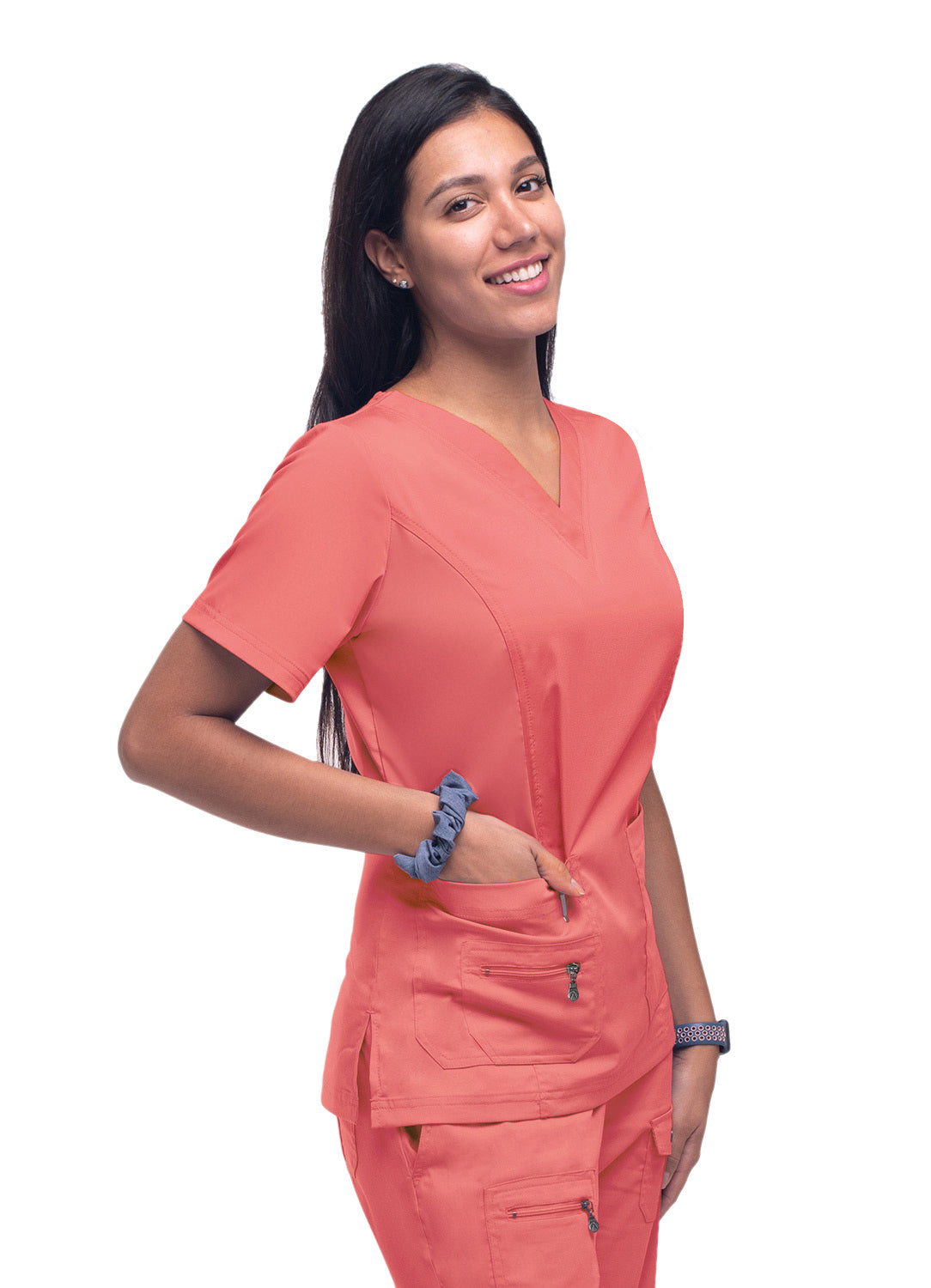 Adar Pro Womens Elevated V-neck Scrub Top-Rose