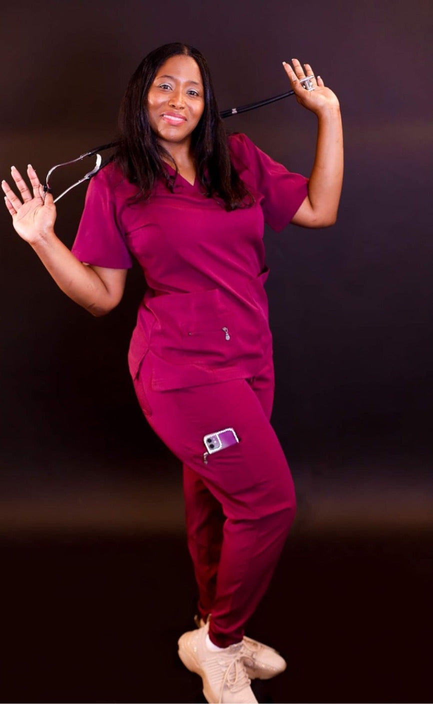 Adar Pro Women's Elevated V-neck Scrub Top-Wine