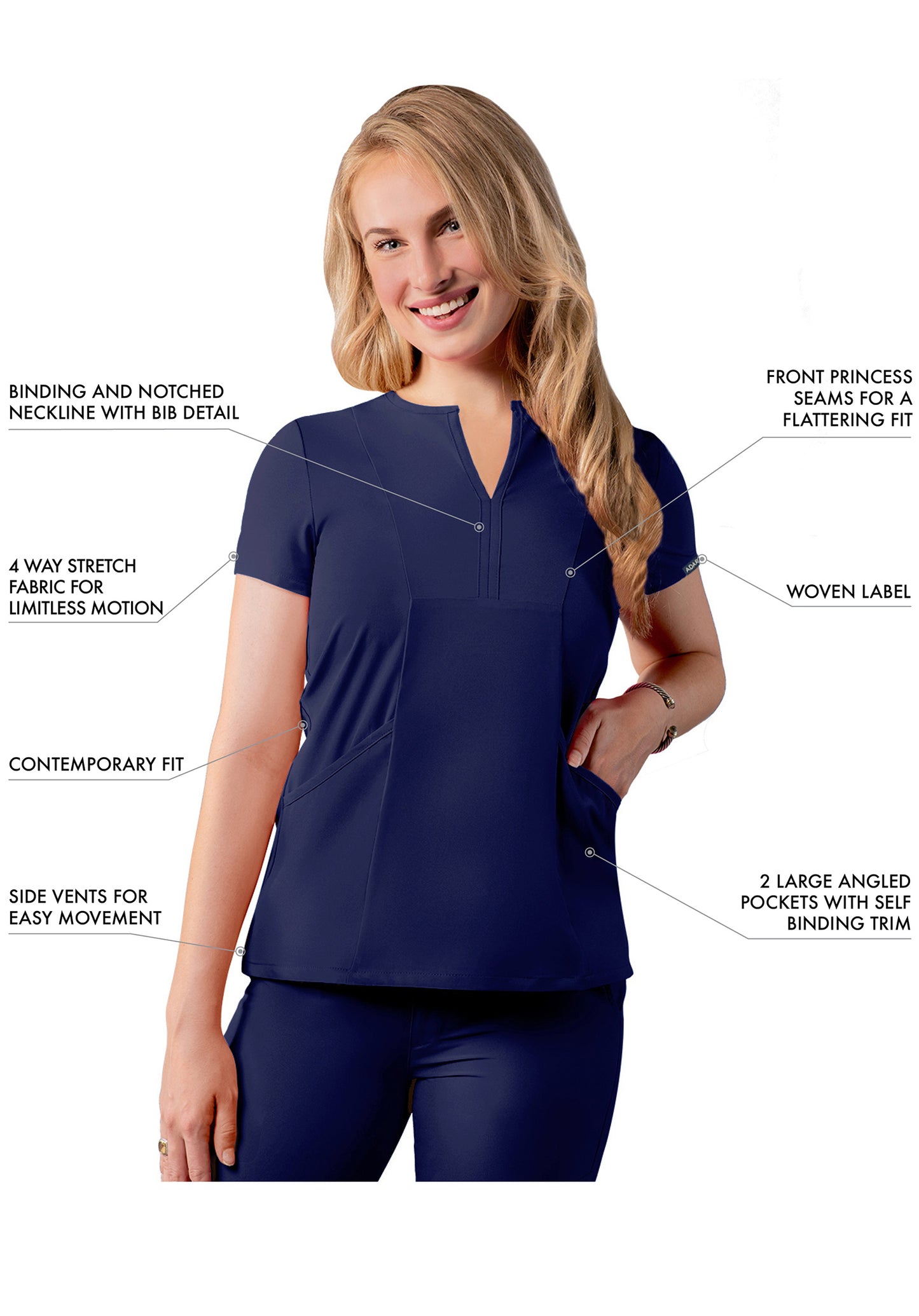 Addition Women's Notched V-neck Top-Navy