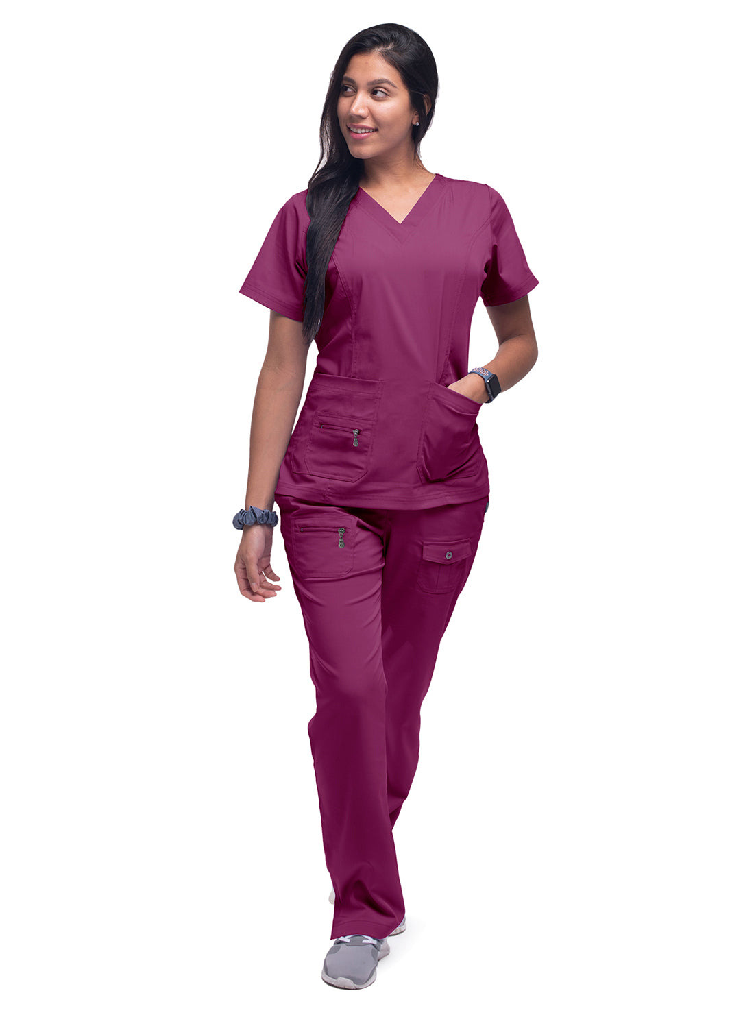 Adar Pro Women's Elevated V-neck Scrub Top-Wine