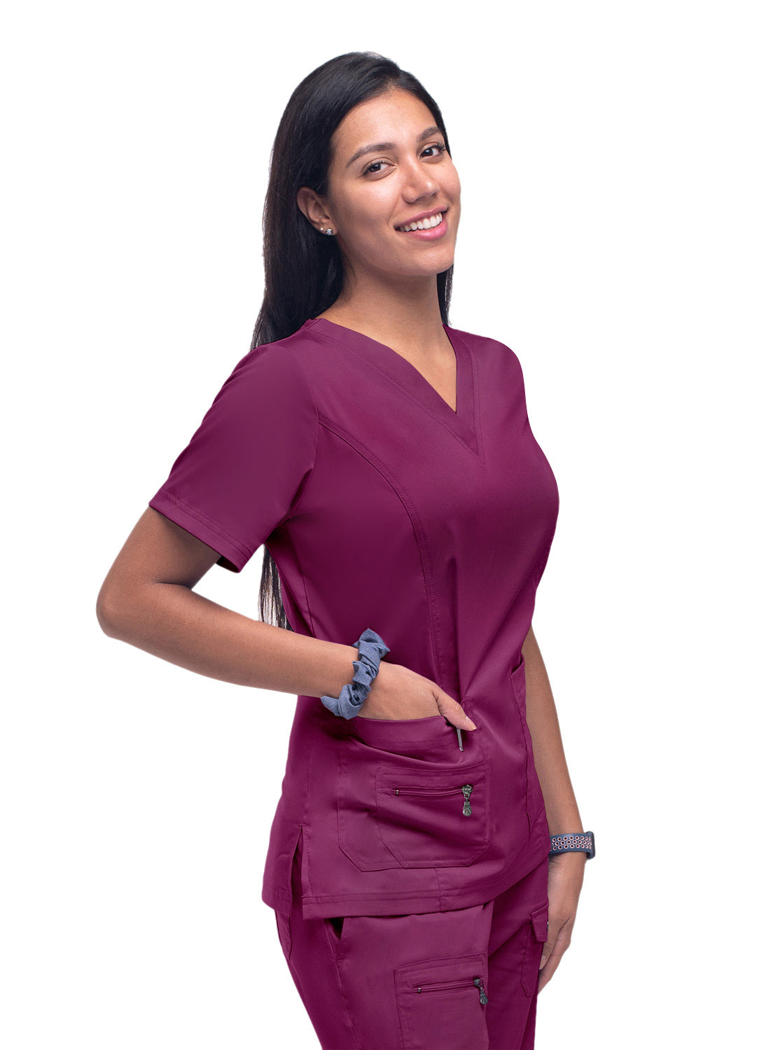 Adar Pro Women's Elevated V-neck Scrub Top-Wine