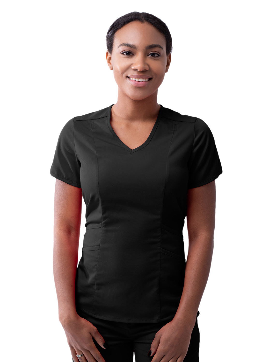 Adar Pro Women Modern V-Neck Scrub Top-Black