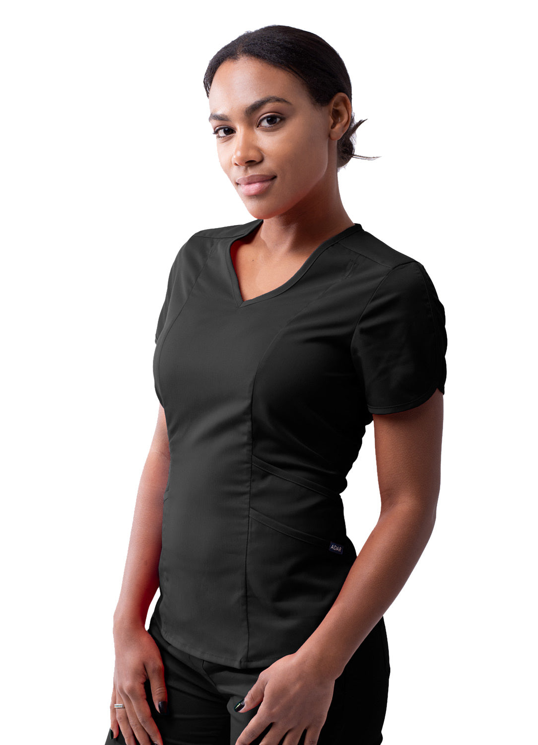 Adar Pro Women Modern V-Neck Scrub Top-Black