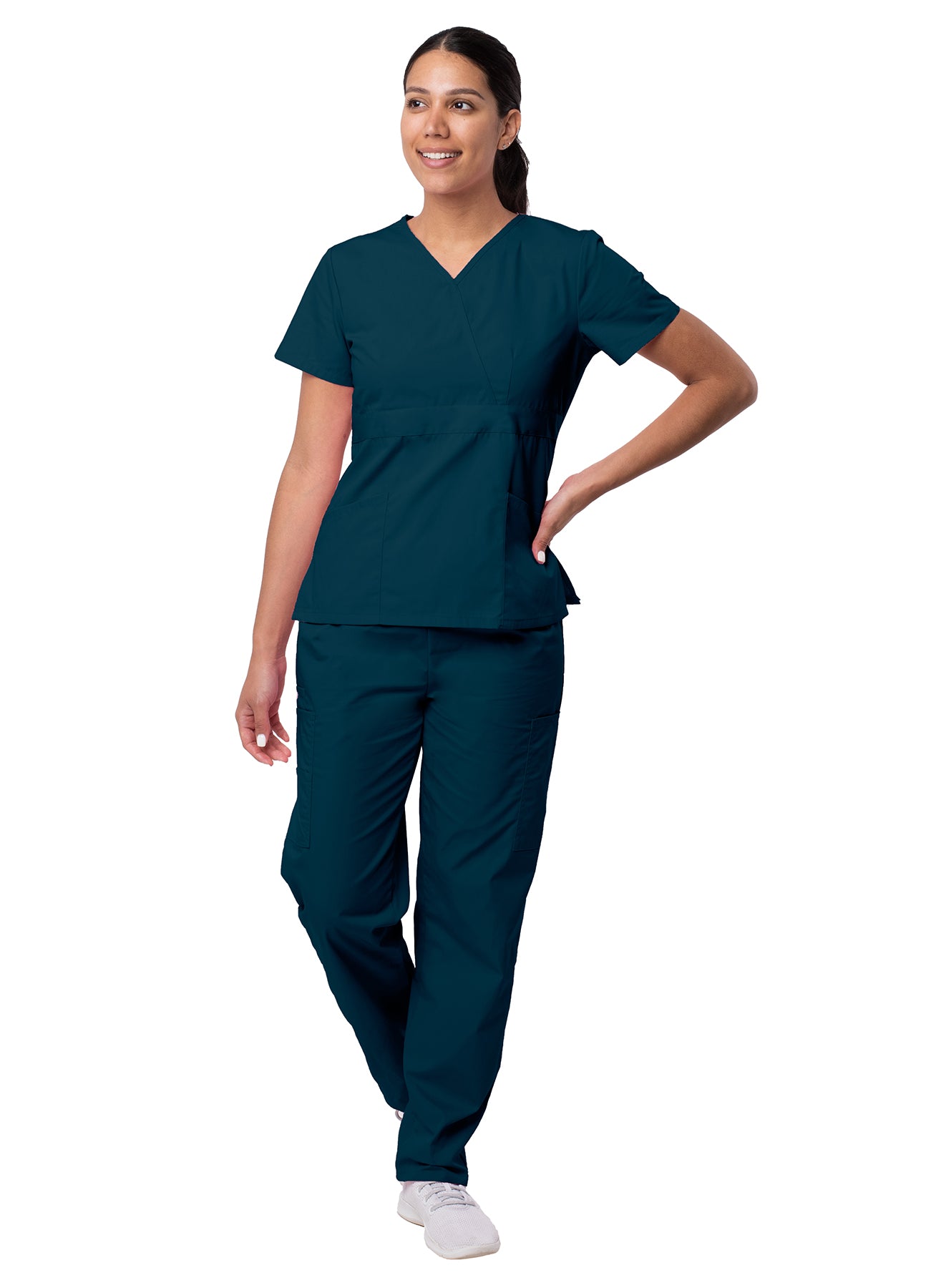Scrub Set-Women's Mock Wrap Top/Cargo Pant Scrub Set by Sivvan-Caribbean Blue