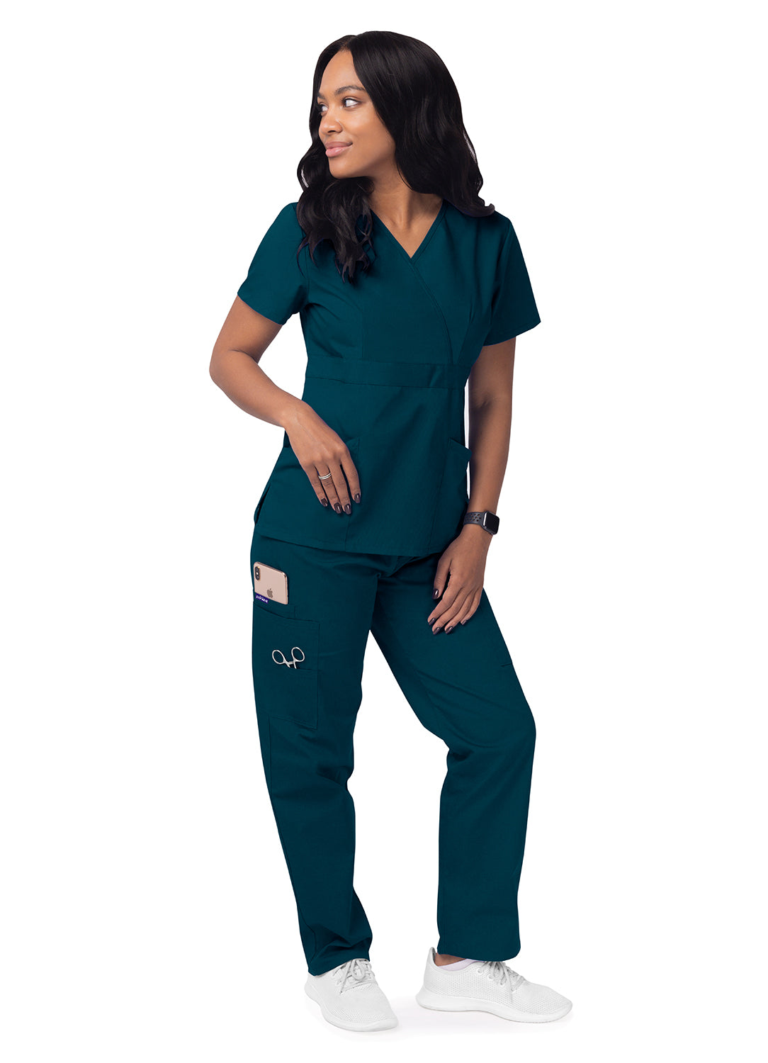 Scrub Set-Women's Mock Wrap Top/Cargo Pant Scrub Set by Sivvan-Caribbean Blue