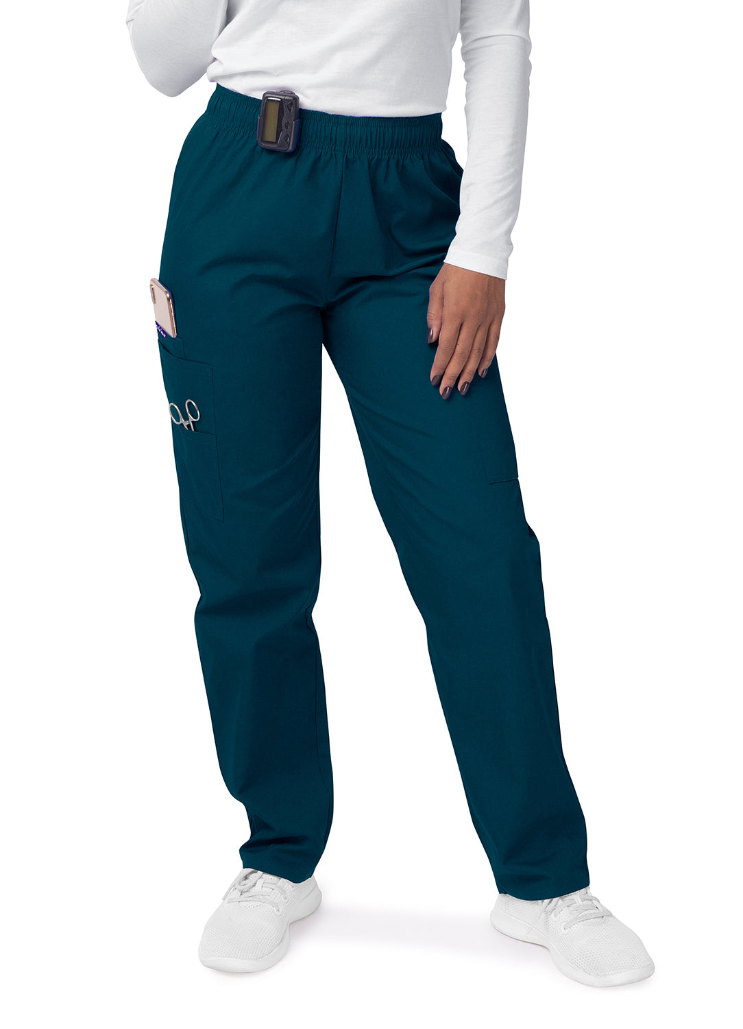 Scrub Set-Women's Mock Wrap Top/Cargo Pant Scrub Set by Sivvan-Caribbean Blue
