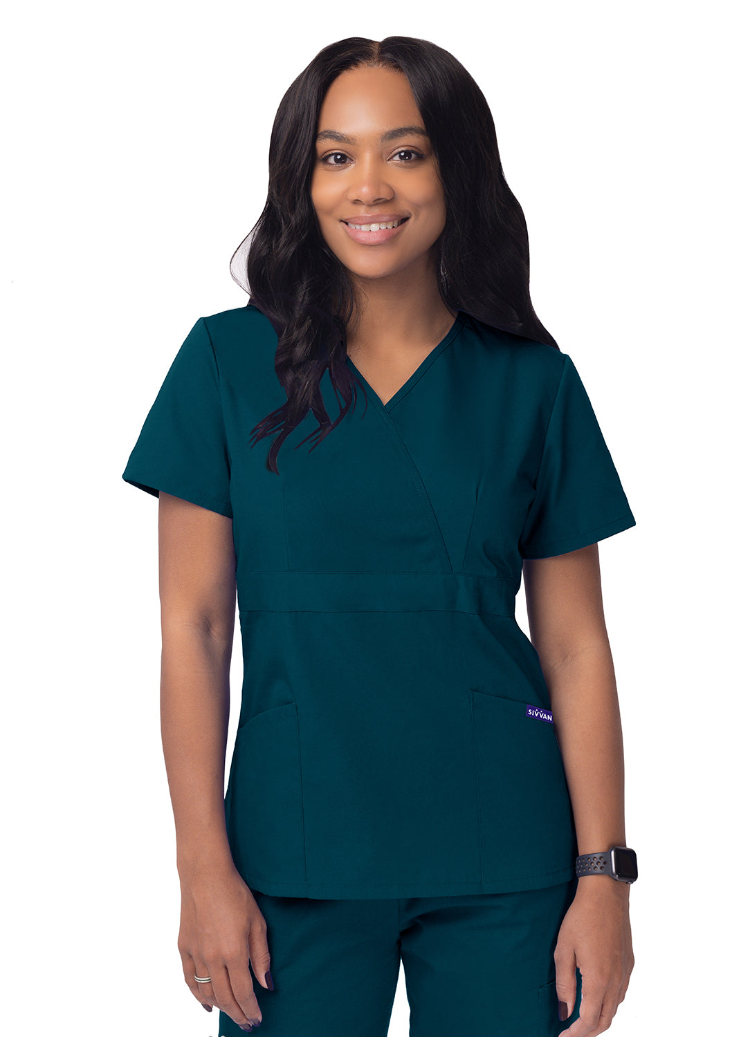 Scrub Set-Women's Mock Wrap Top/Cargo Pant Scrub Set by Sivvan-Caribbean Blue